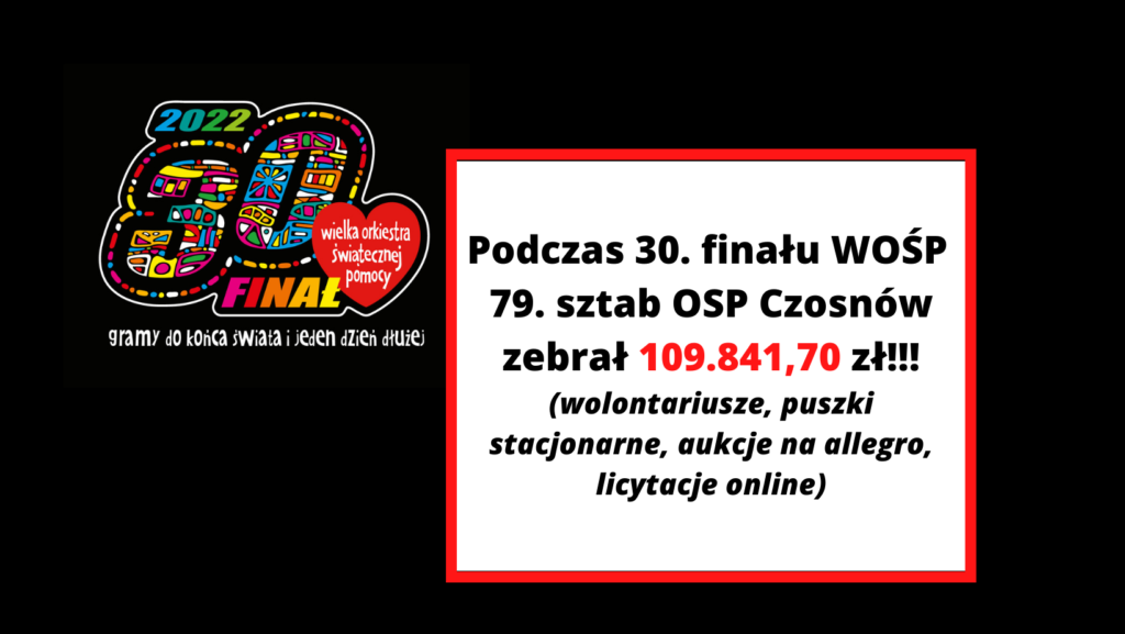 Podczas 30. finału WOŚP 79. sztab OSP Czosnów zebrał 109.841,70 zł. !!! (wolontariusze, puszki stacjonarne, aukcje na allegro, licytacje online)