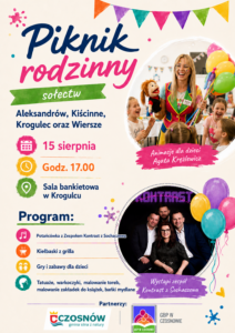 W imieniu organizatorów zapraszamy na wyjątkowe popołudnie pełne dobrej zabawy, muzyki i rodzinnej atmosfery! 15 sierpnia 2026 r. godz. 17:00 Sala bankietowa w Krogulcu Na uczestników czeka mnóstwo atrakcji: Potańcówka z zespołem Kontrast z Sochaczewa Pyszne kiełbaski z grilla Gry i zabawy dla dzieci Tatuaże, kolorowe warkoczyki, malowanie toreb i zakładek do książek oraz bańki mydlane Animacje dla dzieci poprowadzi Agata Kręźlewicz Do zobaczenia! 